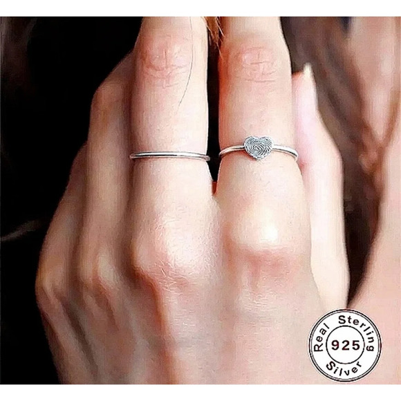 NEW Women’s Dainty 925 Sterling Silver Fingerprint Heart‎ Ring, Adjustable - Picture 11 of 11